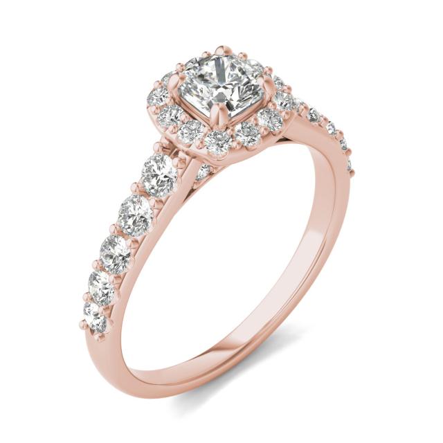 1 1/5 CTW Cushion Caydia Lab Grown Diamond Shared Prong Halo Engagement Ring 14K Rose Gold
