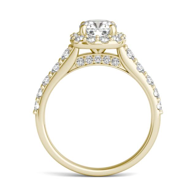 1 3/4 CTW Cushion Caydia Lab Grown Diamond Shared Prong Halo Engagement Ring 14K Yellow Gold