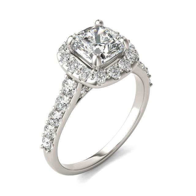 2 2/3 CTW Cushion Caydia Lab Grown Diamond Shared Prong Halo Engagement Ring 18K White Gold