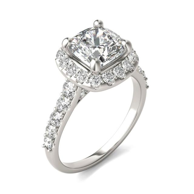 2 7/8 CTW Cushion Caydia Lab Grown Diamond Shared Prong Halo Engagement Ring Platinum