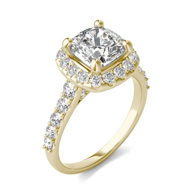2 7/8 CTW Cushion Caydia Lab Grown Diamond Shared Prong Halo Engagement Ring 14K Yellow Gold