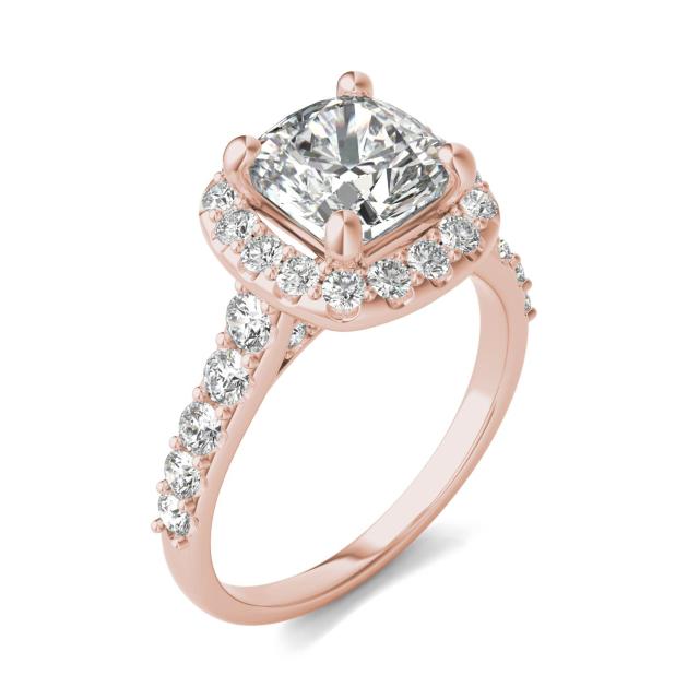 2 7/8 CTW Cushion Caydia Lab Grown Diamond Shared Prong Halo Engagement Ring 14K Rose Gold