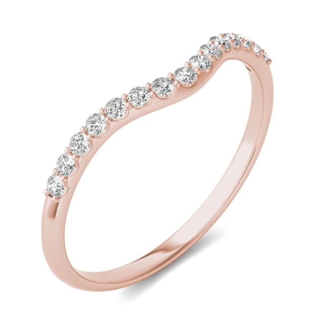 0.15 CTW DEW Round Forever One Moissanite Signature Matching Curved Wedding Band in 14K Rose Gold