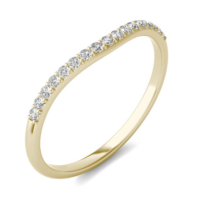 0.17 CTW DEW Round Forever One Moissanite Signature Curved Wedding Band in 14K Yellow Gold