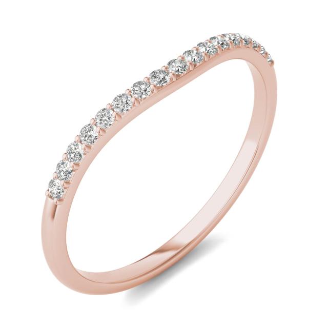 0.17 CTW DEW Round Forever One Moissanite Signature Curved Wedding Band in 14K Rose Gold