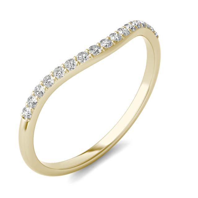 0.17 CTW DEW Round Forever One Moissanite Signature Curved Wedding Band in 14K Yellow Gold
