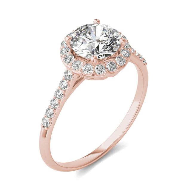 1 1/3 CTW Round Caydia Lab Grown Diamond Signature Halo with Side Accents Engagement Ring 18K Rose Gold