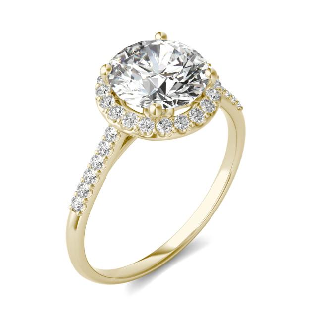 2 1/3 CTW Round Caydia Lab Grown Diamond Signature Halo with Side Accents Engagement Ring 18K Yellow Gold