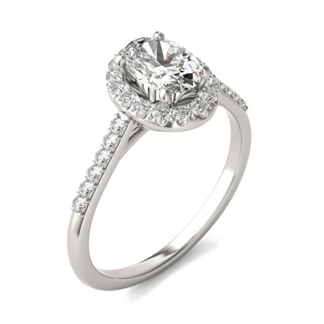 1 1/3 CTW Oval Caydia Lab Grown Diamond Signature Halo with Side Accents Engagement Ring Platinum