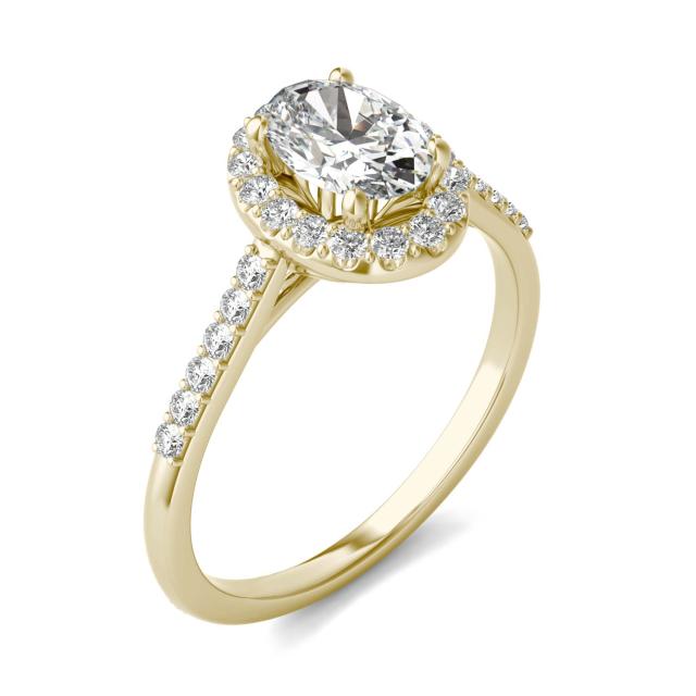 1 1/3 CTW Oval Caydia Lab Grown Diamond Signature Halo with Side Accents Engagement Ring 18K Yellow Gold