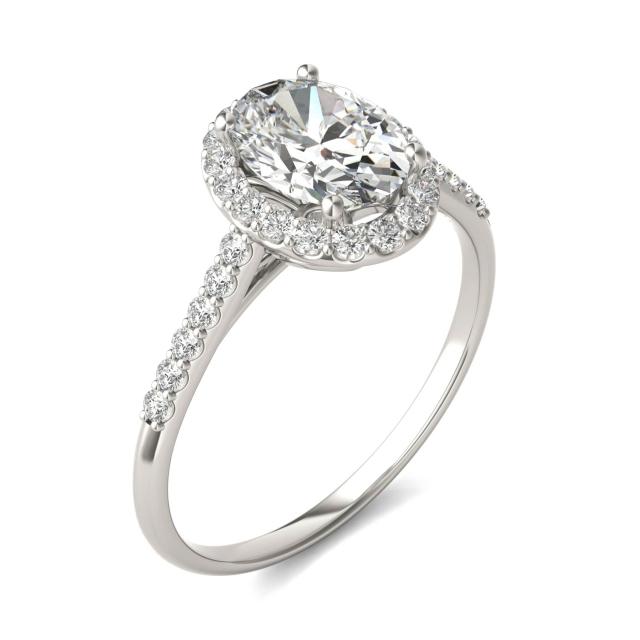 1 7/8 CTW Oval Caydia Lab Grown Diamond Signature Halo with Side Accents Engagement Ring Platinum