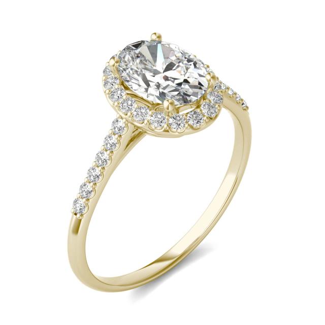 1 7/8 CTW Oval Caydia Lab Grown Diamond Signature Halo with Side Accents Engagement Ring 18K Yellow Gold