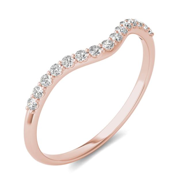 0.15 CTW DEW Round Forever One Moissanite Signature Curved Matching Wedding Band in 14K Rose Gold