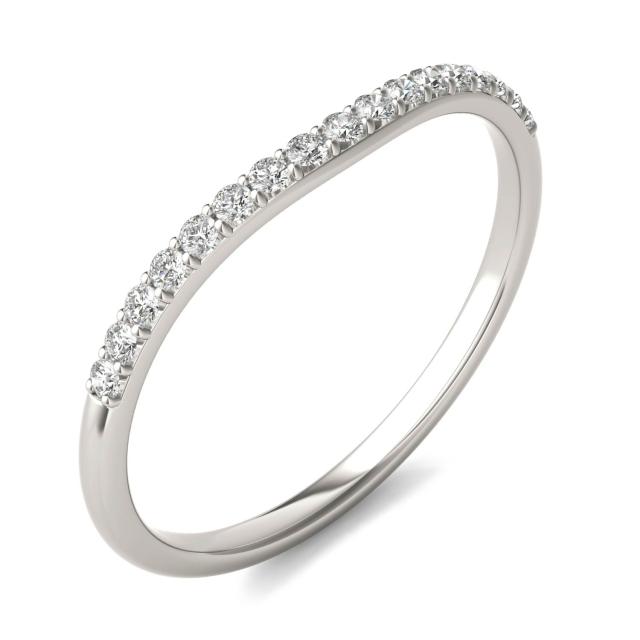 0.17 CTW DEW Round Forever One Moissanite Signature Curved with Moissanite Accents Matching Band Ring in 14K White Gold