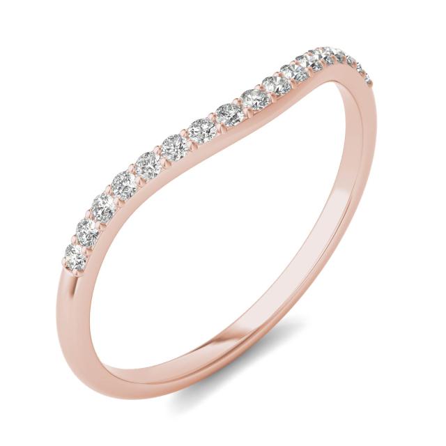 0.17 CTW DEW Round Forever One Moissanite Signature Contoured Matching Wedding Band in 14K Rose Gold