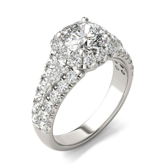 2 1/2 CTW Round Caydia Lab Grown Diamond Signature Halo Pave Engagement Ring Platinum