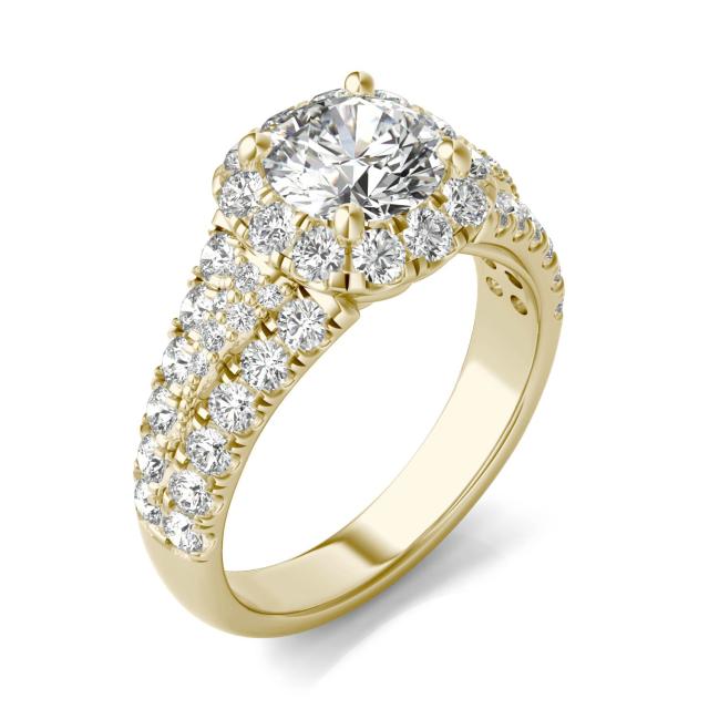 2 1/2 CTW Round Caydia Lab Grown Diamond Signature Halo Pave Engagement Ring 18K Yellow Gold