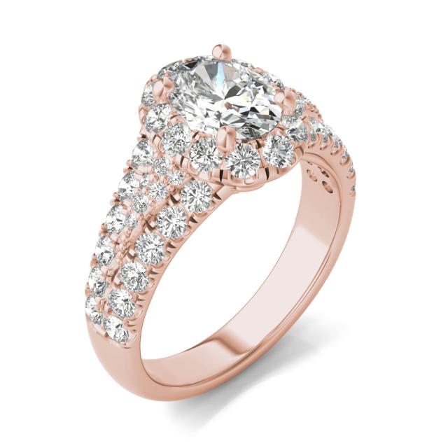 2 3/4 CTW Oval Caydia Lab Grown Diamond Signature Halo Pave Engagement Ring 18K Rose Gold