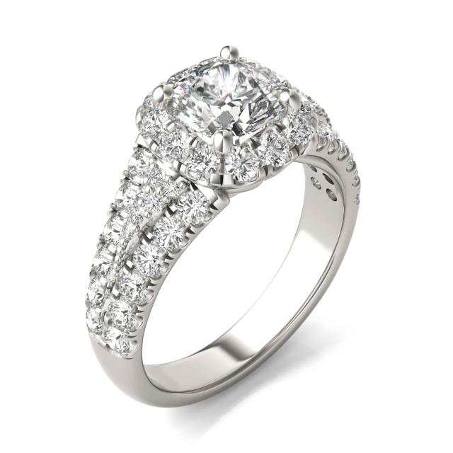 2 3/4 CTW Cushion Caydia Lab Grown Diamond Signature Halo Pave Engagement Ring 18K White Gold