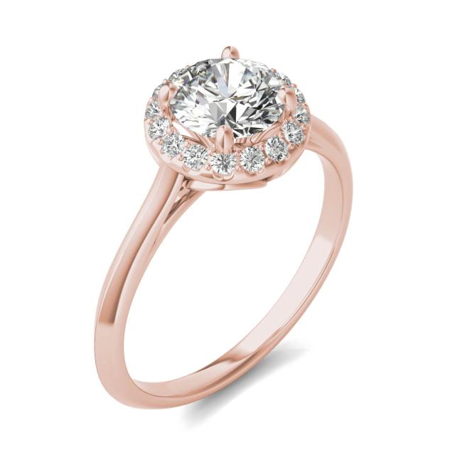 1 1/6 CTW Round Caydia Lab Grown Diamond Signature Halo Engagement Ring 18K Rose Gold