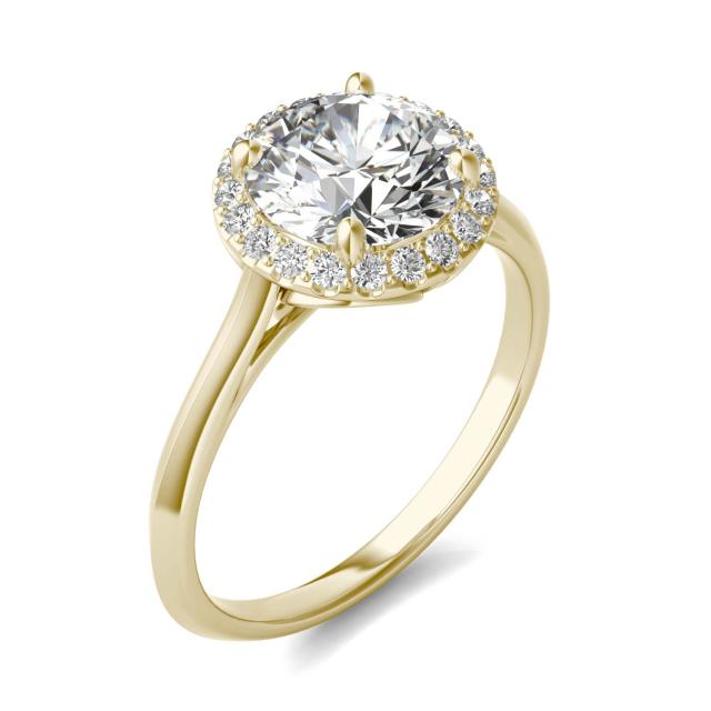 2 1/5 CTW Round Caydia Lab Grown Diamond Signature Halo Engagement Ring 18K Yellow Gold