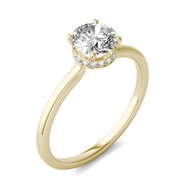 7/8 CTW Round Caydia Lab Grown Diamond Hidden Halo Solitaire Ring 14K Yellow Gold