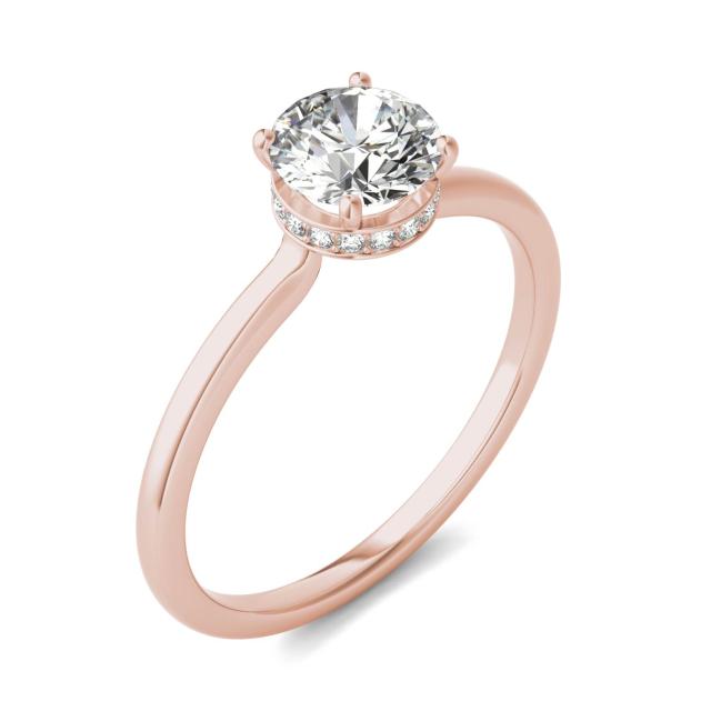 7/8 CTW Round Caydia Lab Grown Diamond Hidden Halo Solitaire Ring 14K Rose Gold