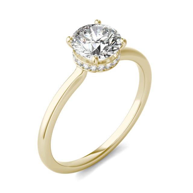 1 1/10 CTW Round Caydia Lab Grown Diamond Hidden Halo Solitaire Ring 14K Yellow Gold