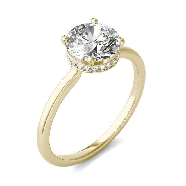 1 5/8 CTW Round Caydia Lab Grown Diamond Hidden Halo Solitaire Ring 14K Yellow Gold