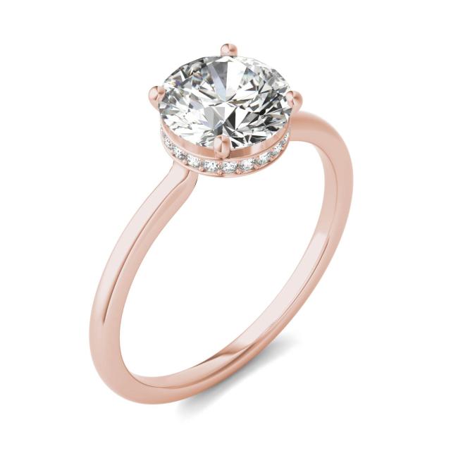 1 5/8 CTW Round Caydia Lab Grown Diamond Hidden Halo Solitaire Ring 14K Rose Gold