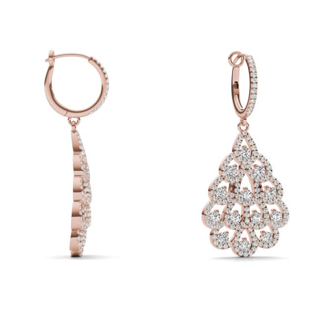 1 3/4 CTW Round Caydia Lab Grown Diamond Fan Drop Earrings 14K Rose Gold