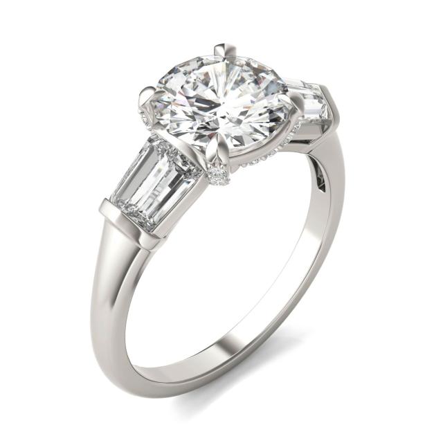 2.80 CTW DEW Round Forever One Moissanite Baguette Accented Engagement Ring in 14K White Gold