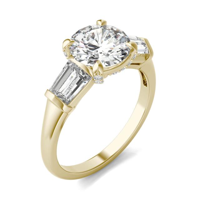 2.80 CTW DEW Round Forever One Moissanite Baguette Accented Engagement Ring in 14K Yellow Gold