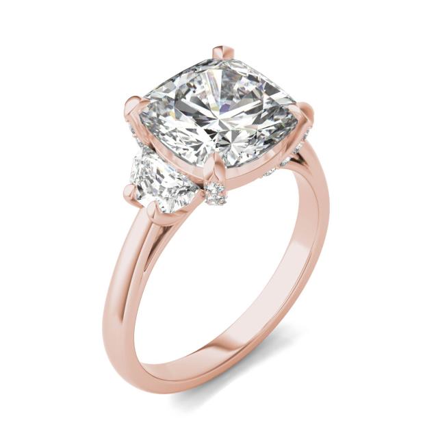 3.94 CTW DEW Cushion Forever One Moissanite Half Moon Accented Engagement Ring in 14K Rose Gold