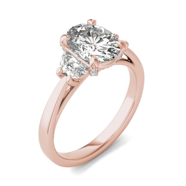 2.74 CTW DEW Oval Forever One Moissanite Half Moon Accented Engagement Ring in 14K Rose Gold