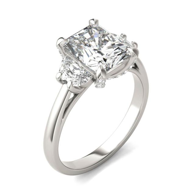 3.44 CTW DEW Radiant Forever One Moissanite Half Moon Accented Engagement Ring in 14K White Gold