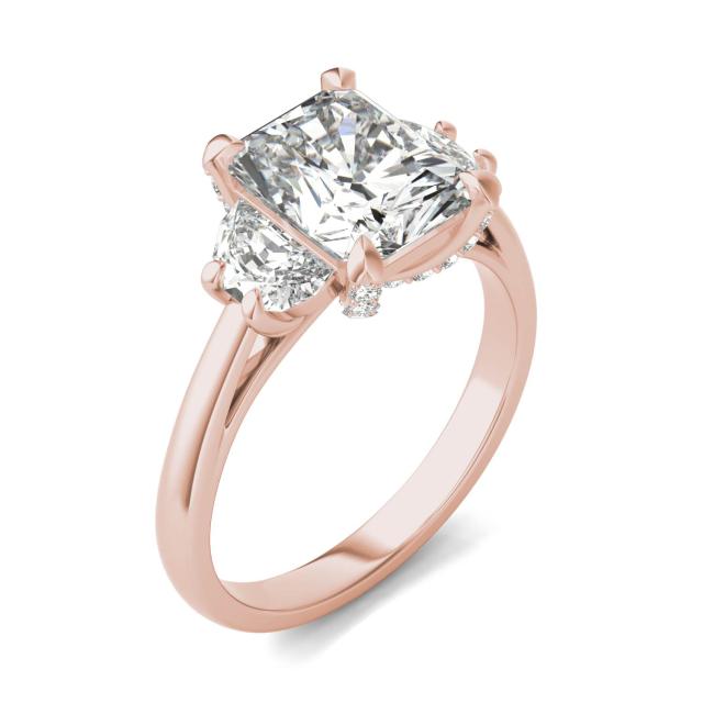3.44 CTW DEW Radiant Forever One Moissanite Half Moon Accented Engagement Ring in 14K Rose Gold