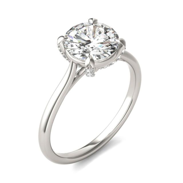 2.06 CTW DEW Round Forever One Moissanite Solitaire with Gallery Accents Engagement Ring in 14K White Gold