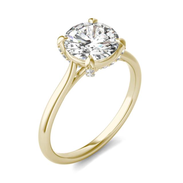 2.06 CTW DEW Round Forever One Moissanite Solitaire with Gallery Accents Engagement Ring in 14K Yellow Gold