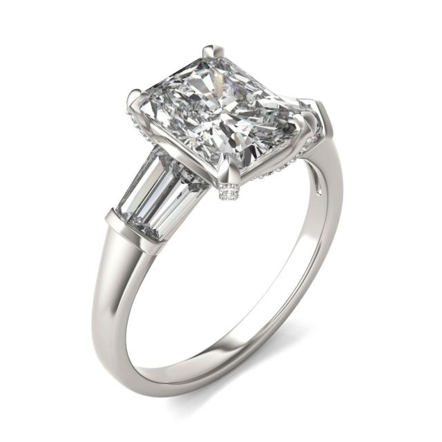 3.61 CTW DEW Radiant Forever One Moissanite Baguette Accented Engagement Ring in 14K White Gold