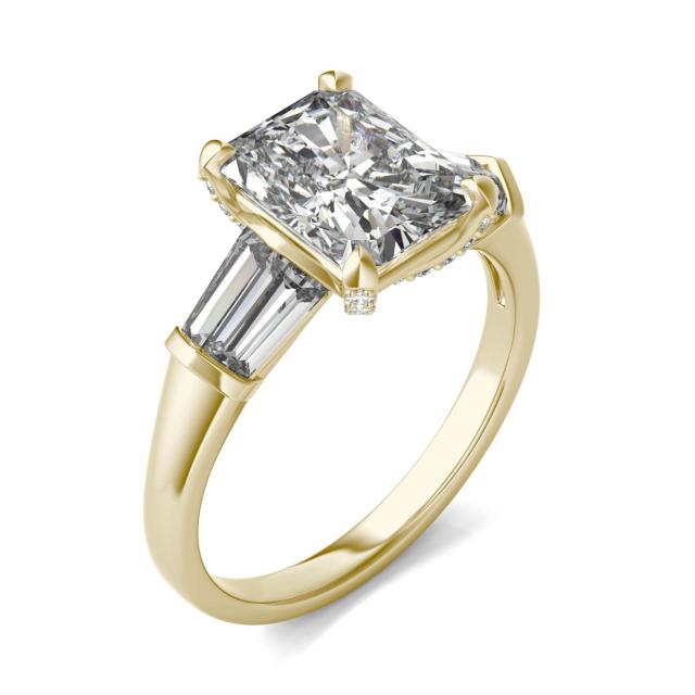 3.61 CTW DEW Radiant Forever One Moissanite Baguette Accented Engagement Ring in 14K Yellow Gold