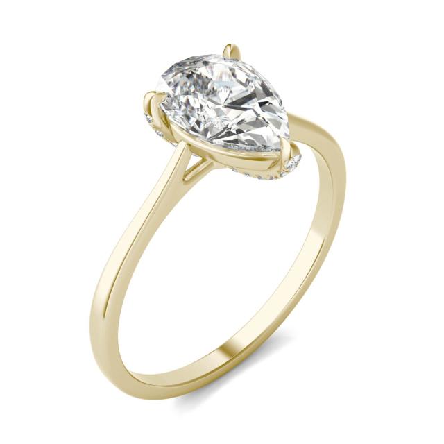 1.60 CTW DEW Pear Forever One Moissanite Ring in 14K Yellow Gold