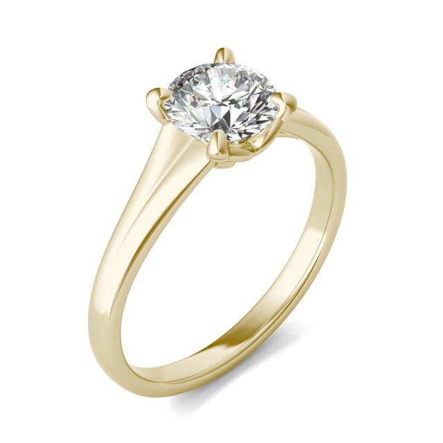 1 CTW Round Caydia Lab Grown Diamond Signature Tapered Solitaire Engagement Ring in 18K Yellow Gold
