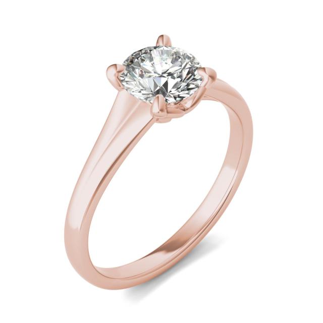 1 CTW Round Caydia Lab Grown Diamond Signature Tapered Solitaire Engagement Ring in 18K Rose Gold