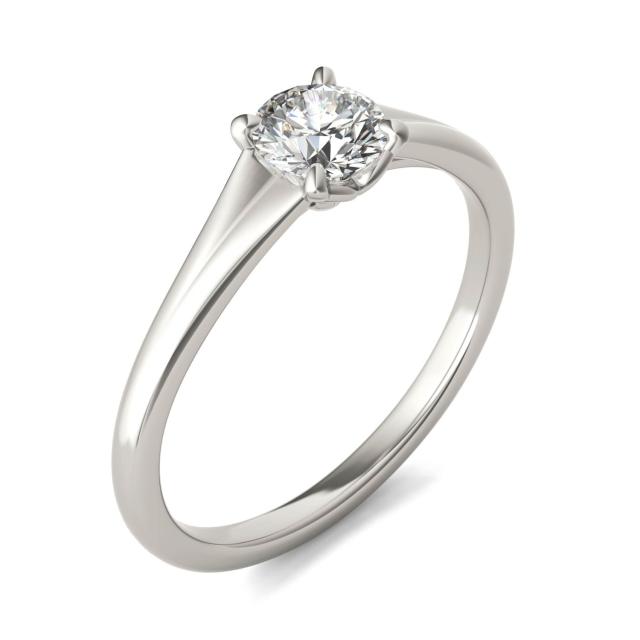 1/2 CTW Round Caydia Lab Grown Diamond Signature Tapered Solitaire Engagement Ring in 18K White Gold