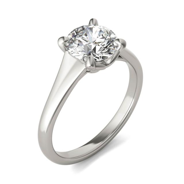 1 1/2 CTW Round Caydia Lab Grown Diamond Signature Tapered Solitaire Engagement Ring in 18K White Gold