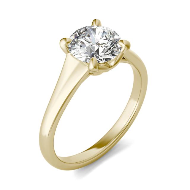 1 1/2 CTW Round Caydia Lab Grown Diamond Signature Tapered Solitaire Engagement Ring in 18K Yellow Gold