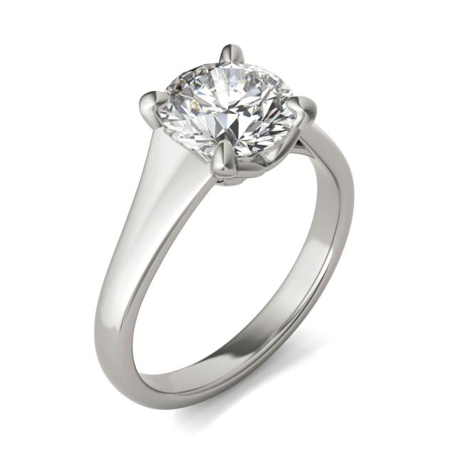 2 CTW Round Caydia Lab Grown Diamond Signature Tapered Solitaire Engagement Ring in 18K White Gold