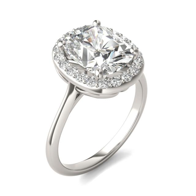 3.71 CTW DEW Elongated Cushion Forever One Moissanite Signature Halo Engagement Ring in 14K White Gold