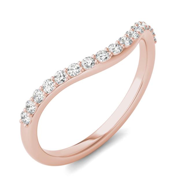 0.25 CTW DEW Round Forever One Moissanite Signature Curved Wedding Band Ring in 14K Rose Gold